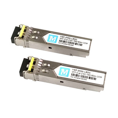 データレート 2.5G デュプレックス 80km 1550nm LCコネクタ DDM プラグイン可能なSFPトランシーバー 長距離光ファイバートランシーバー